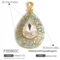 Waterdrop pendant with light blue enamel and central crystal in gold-plated stainless steel - Blue Vintage Teardrop (PJ93863C)