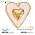 Large pink enamel heart pendant with hammered gold center in stainless steel metal - Pink Large Heart (PJ93864)