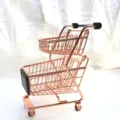 Mini two-tier shopping cart desktop organizer makeup sponge holder photo prop detail view - Rose Gold