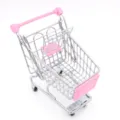 Mini metal shopping cart desktop organizer pink handle cute snack tableware storage holder - Water Pink