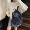 Zaino casual in nylon blu navy in stile coreano per studenti e tempo libero - Blu scuro