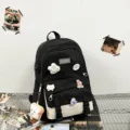 Zaino casual bicolore nero e crema con graziose spille decorative per studenti - con portachiavi / Nero