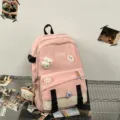 Zaino scolastico rosa ad alta capacità con spille di animali e portachiavi a toast - con portachiavi / Rosa