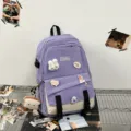 Zaino viola per studenti con spille carine e ciondolo a forma di pane tostato in peluche - con portachiavi / Viola