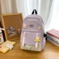 Pastellvioletter und beiger Patchwork-Schulrucksack mit großer Kapazität und Sternen - Einzelne Tasche / Lila