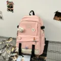 Sac à dos rose et blanc cassé de grande capacité avec de jolis badges pour l'école - Sac Unique / Rose