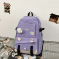 Sac à dos d'écolier violet grande capacité avec écussons de dessin animé et multi-poches - Sac Unique / Violet