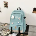Sac à dos décontracté bleu clair et crème avec badges Kawaii, grande capacité 2025 - Sac Unique / Vert