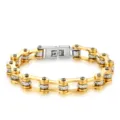 Men's gold-toned stainless steel bicycle chain bracelet with sparkling rhinestones - 22CM Long * 10MM Wide / Gold