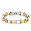 Two-tone stainless steel bicycle chain bracelet for men with sparkling rhinestones - 22CM Long * 10MM Wide / Gold & Silver