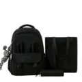 Conjunto de mochila escolar negra impermeable de alta capacidad con orejas de conejo - Con Colgante / Set de tres piezas / Negro