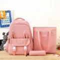 Set de mochila escolar rosa de 3 piezas con orejas de conejo, impermeable - Con Colgante / Set de tres piezas / Rosa