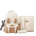 Set de 3 mochilas escolares impermeables en crema y beige con orejas de conejo bonitas - Con Colgante / Set de tres piezas / Beige y Caqui