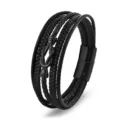 Punk style multi-layer braided black leather bracelet for men with metal knot detail - 19cm / Black
