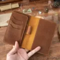 Funda de cuaderno de cuero vintage marron para agenda diario organizador retro - Funda de cuero marrón