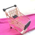 Mini chariot de courses support de bureau porte-œufs de maquillage en métal jouet pour animaux - Or rose