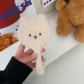 Fluffy bear handheld makeup mirror with soft sherpa fabric and cute embroidered face features. - Bear / Khaki