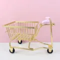Mini Metall Einkaufswagen Schreibtisch Organizer mit rosa Griff für Stift Aufbewahrung Büro. - Luxusgold-Dreiräder