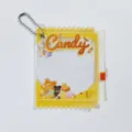 Transparent PVC candy shape badge holder cute itabag pin display pouch with ball chain. - Bear Yellow