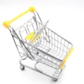 Mini metal shopping cart desktop organizer yellow handle supermarket grocery trolley display - Yellow