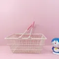 Pink miniature iron wire storage basket detail, cute desktop organizer and decorative picnic prop. - Medium Basket (18x13x7.5cm) / Pink