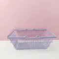 Detail view of pastel purple iron wire storage basket, mesh structure with double handles. - Large (23.5x16x9cm) / Purple