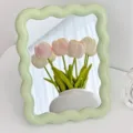 Espejo de maquillaje de escritorio ondulado verde lindo decoración de habitación estética. - Verde