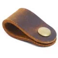 Organisateur de câble en cuir véritable pour écouteurs et câbles marron rétro avec bouton - Cuir Crazy Horse marron