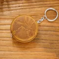 Mini leather tape measure keychain retro genuine cowhide pocket measure tool portable - Crazy Horse Brown with Carving (Round with Hook)