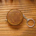 Mini leather tape measure, retro embossed cowhide measuring tool with keychain variant brown - Crazy Horse Coffee & Carved (Round with Hook)