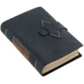 Handmade genuine leather A5 vintage notebook with rustic exposed binding and secure strap closure. - Crazy Horse Black