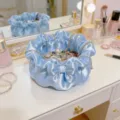 Prachtige blauwe satijnen sieraden opbergbak met strik, bureau organizer voor meisjes. - Bloemblaadje / Blauw