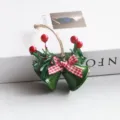 Decoración colgante de doble campana de Navidad con bayas rojas agujas de pino y lazo - Verde