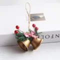 Decoración de campanas de navidad con agujas de pino y lazo para árbol festivo. - Cobre Dorado