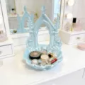 Luxe desktop sieradenopbergdoos met gotische boog en schelpenplateau, schattige make-up organizer. - Boogdeur Stijl / Blauw