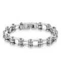 Silver stainless steel motorcycle chain bracelet with inlaid crystals - 22CM Long * 10MM Wide / Steel