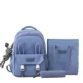 Juego de mochila de 3 piezas azul claro para niñas con lindas orejas de conejo y amuleto - Con Colgante / Set de tres piezas / Azul