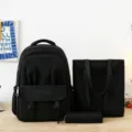 Ensemble sac à dos scolaire noir 3 pièces imperméable avec oreilles de lapin mignonnes - Sans Pendentif / Ensemble trois pièces / Noir