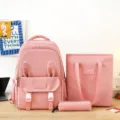 Ensemble 3 pièces de sac à dos scolaire rose imperméable pour filles de collège - Sans Pendentif / Ensemble trois pièces / Rose