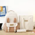 Ensemble de sacs à dos imperméables à grande capacité avec jolies oreilles de lapin - Sans Pendentif / Ensemble trois pièces / Beige et Kaki