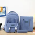 Ensemble de 3 sacs d'école bleus avec oreilles de lapin, sac à dos, fourre-tout et trousse. - Sans Pendentif / Ensemble trois pièces / Bleu