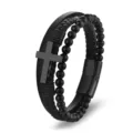 Men's premium multi-layer black braided leather and beaded bracelet with cross - Cross Style / 19cm / Black