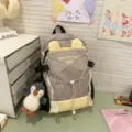 Grauer und gelber Schülerrucksack mit großem Fassungsvermögen und süßem Pinguin-Plüschtier. - S / Mit Anhänger / Schwarz