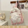 Großer pink-weißer Schulrucksack für Schüler mit süßen Katzenohr-Akzenten und Seil - L / Einzelne Tasche / Rosa