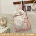 Kleiner rosa-weißer Studentenrucksack mit Happy Every Day-Druck und Ohrendekor - S / Einzelne Tasche / Rosa