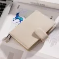 Beige echtes Leder A6 Notizbuchhülle, Litschi-Muster Planer Etui mit magnetischer Schnalle. - 88 Blatt liniertes Papier / A6 Gekörnt Cremeweiß