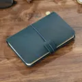 Cuaderno de viaje de cuero verde oscuro, diario portátil con cierre elástico para escritura diaria. - Azul marino