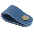 Organisateur de câble en cuir bleu avec bouton-pression métallique pour écouteurs. - Cuir ciré à l'huile bleu
