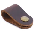 Organisateur de câble en cuir véritable enrouleur écouteur boucle de stockage marron - Cuir Crazy Horse café