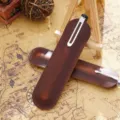 Handgefertigte Vintage Rindsleder Stiftetasche Etui schützend stilvoll tragbar Schreibwaren Geschenk - 1er-Pack (Groß) / Dunkeloranges Crazy-Horse-Leder